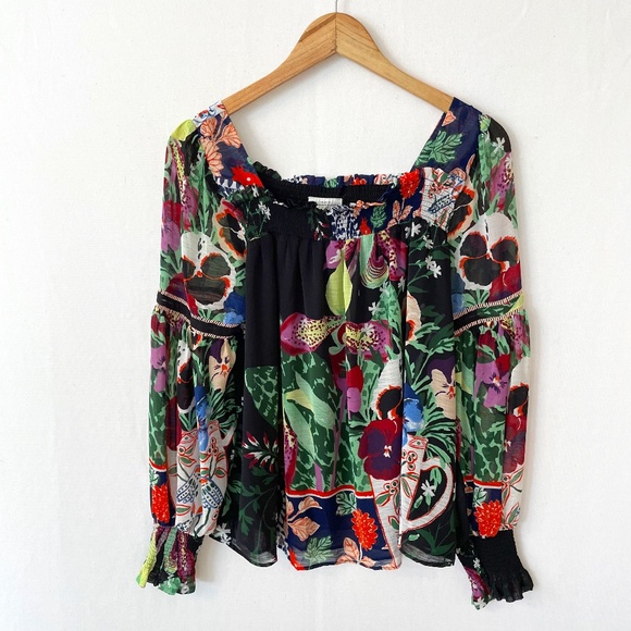 Anthropologie Tops - ANTHROPOLOGIE Womens Small Lil Sire Puff Sleeve Blouse Smocked Dark Florals